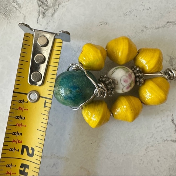 Handcrafted Yellow and Blue Beaded Pendant and paper beads 1600 Y - Picture 6 of 9